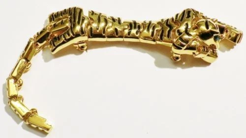 Broche Panthère Vintage En Métal Doré Et Oxydes - Années 1970 - Occasion (dédorée Par Endroits)