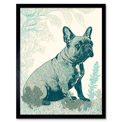 French Bulldog Modern Monochrome Linocut Framed Wall Art Picture Print 12x16