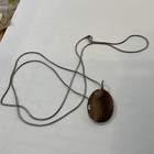 Sterling Silver Necklace Oval With Multicolored Brown Stone 26”