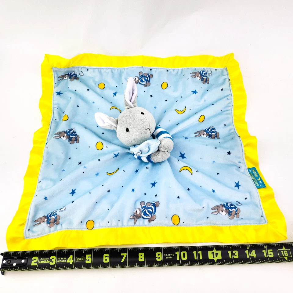 Manta de seguridad Goodnight Moon Lovey gris conejito conejo polar amarillo satinado Foto 3 de 4