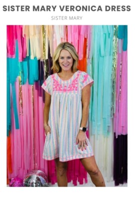 NWT Sister Mary Veronica Dress Neon Stripe XS (can fit S/M too) Embroidered  $120