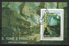 ST. THOMAS AND PRINCE ISLANDS:1989 886a S/S Used CTO Spain Steam locomotive