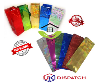 6x Weinflaschentüten Sekt Saft holografisch Glanz Farbe Papier Weihnachtsgeschenk 