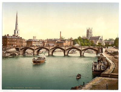 Severn Bridge, Worcester, England c1900 OLD PHOTO