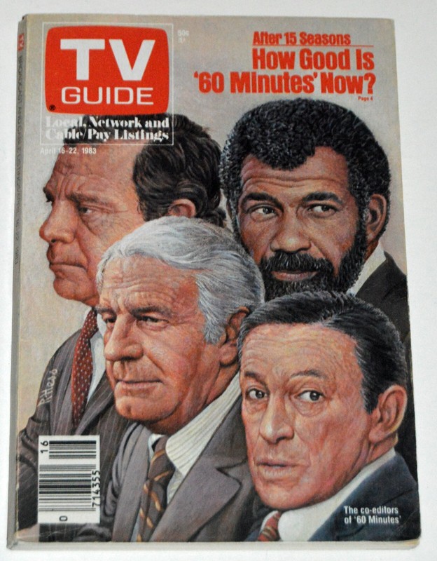 "60 MINUTES"  REASONER, SAFER, BRADLEY  & WALLACE -Cover by HESS - 1983 TV Guide