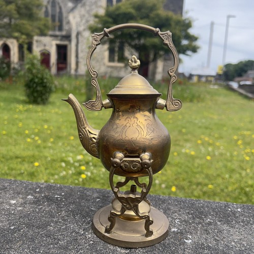 Vintage Brass Kettle On Warmer stand Beautiful Spirit Antique Home