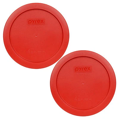 Pyrex 7201-PC 6" Dark Red Round Plastic Cover Lid New for 4 Cup Glass Bowl 2PK