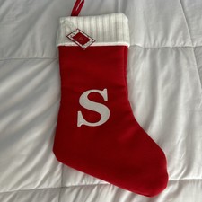 Monogram Cable Knit Christmas Stocking Initial Letter S Red and White