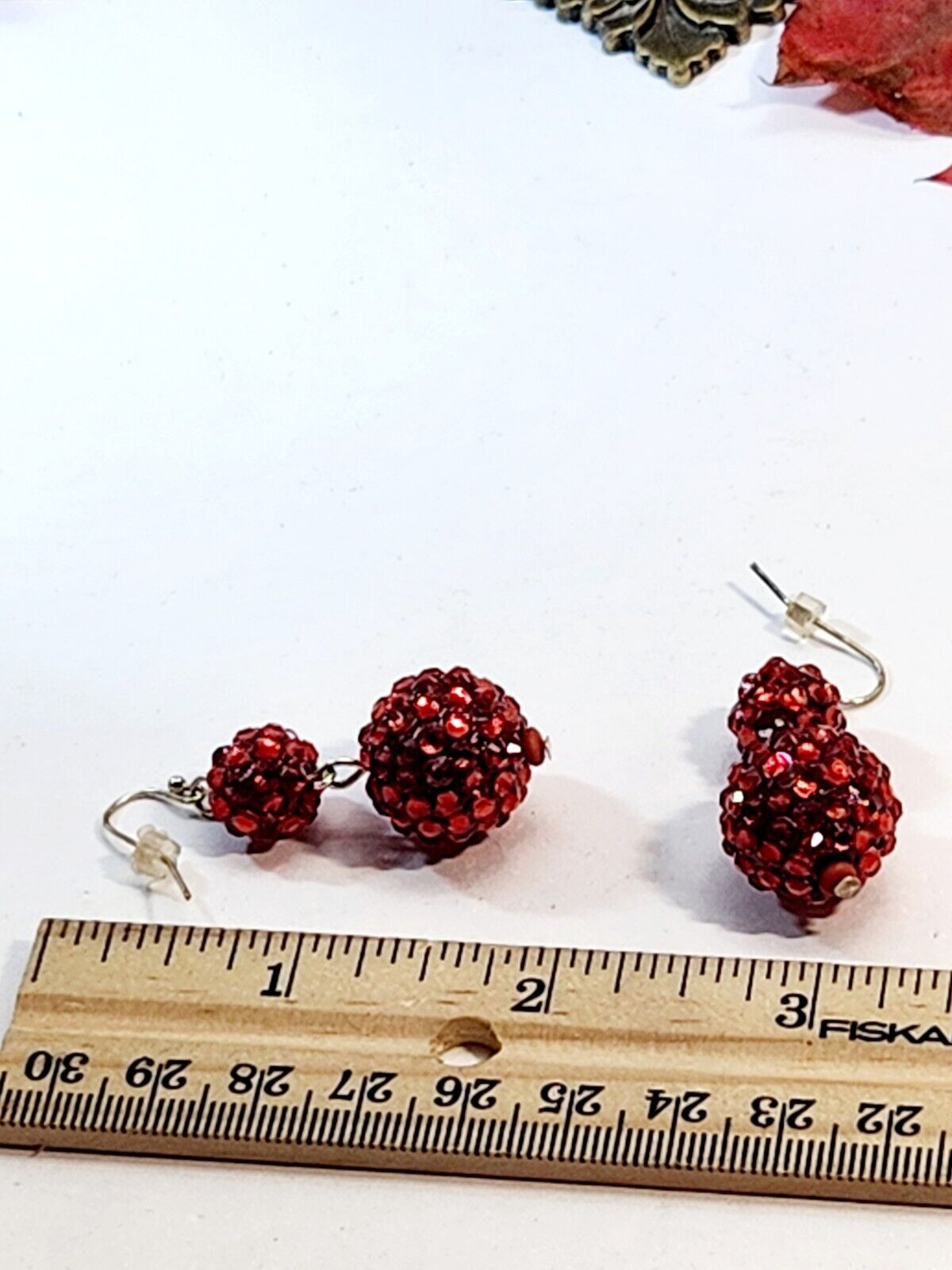 Red Earrings Occasion Winter Holiday 2" Sparkly D… - image 5