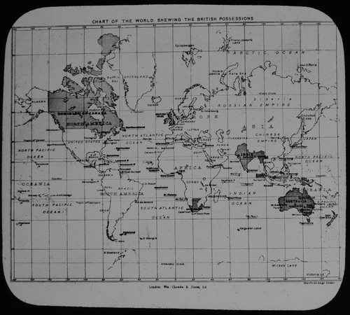ANTIQUE Magic Lantern Slide MAP OF BRITISH POSSESSIONS C1890 PHOTO COLONIES