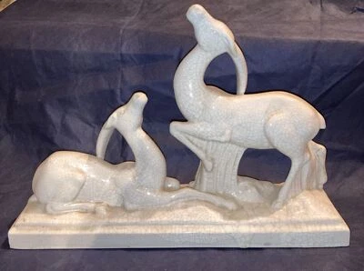 Sculpture Art Déco céramique craquelée aux Antilopes signée Charles Lemanceau - Photo 1/4