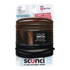 Scunci No-Damage Color Match Hair Elastics, Brunette, 16-Pieces