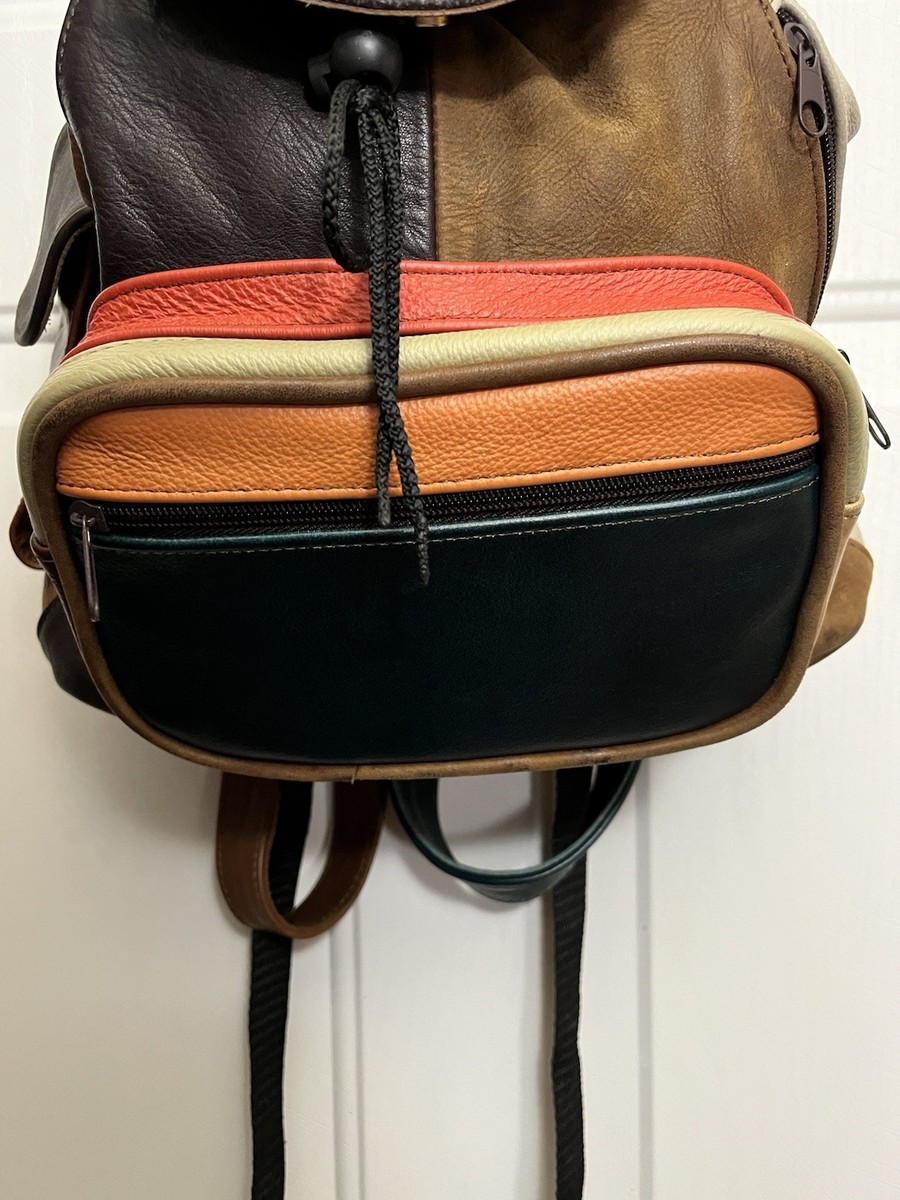 Genuine Leather Patchwork Earth Tones Backpack Sling Bag 