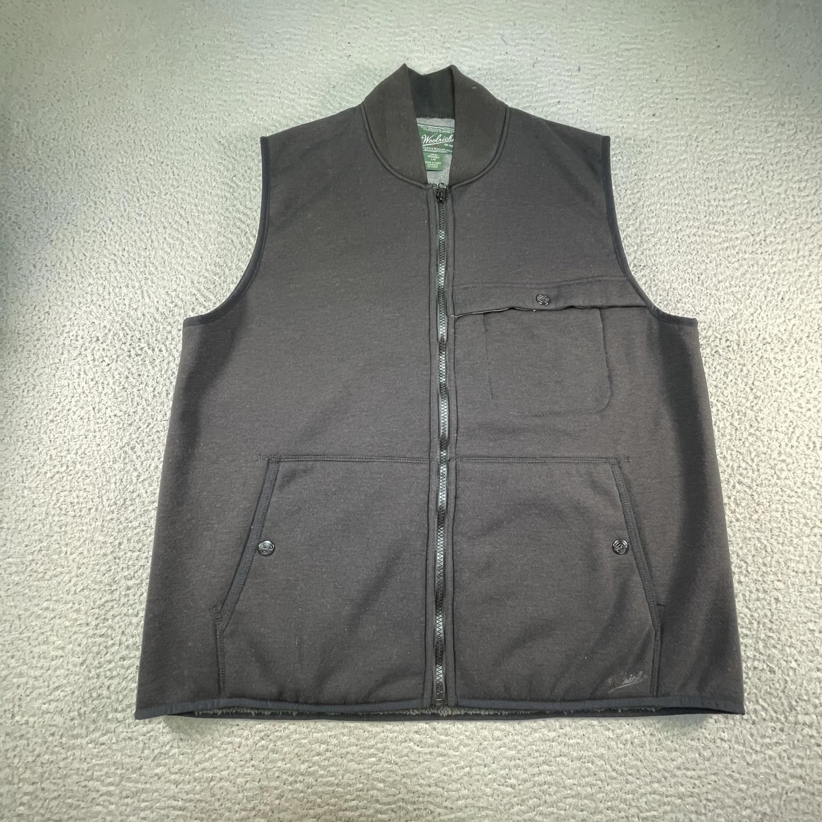 Woolrich Vest Mens Large Black Fleece Lined Insulated Full Zip Hiking Camping