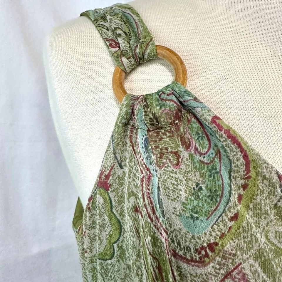 Vestido midi DRESSBARN vintage años 90 100 % seda verde cachemira cuello en V para mujer 12 hadas Foto 2 de 4