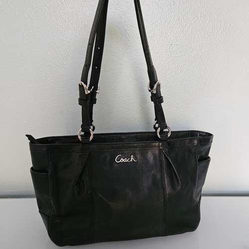 Coach Gallery East West Black Leather Bag F17721 Shoulder Double Handle Purse - Picture 5 of 23