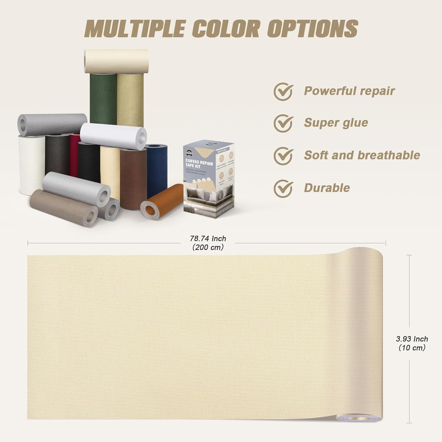 OAZ 4 X 79 Inch Canvas Repair Patches Canvas Fabric Patch Self-Adhesive Fabric R