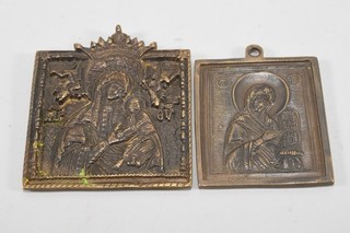 Q54X57 2x alte russisch orthodoxe Bronze Ikone Madonna und Madonna mit Kind