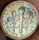 1959 Silver Roosevelt Dime — BU — Rainbow Toning