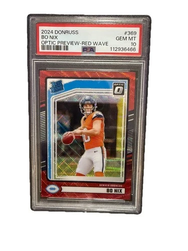 2024 Donruss - Rated Rookie Bo Nix #369 Optic Preview Red Wave Prizm RC PSA 10