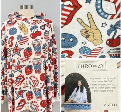 NWOT Throwzy Marlo Lorenz Lightweight Summer Terry Cover Up Americana Print O/S
