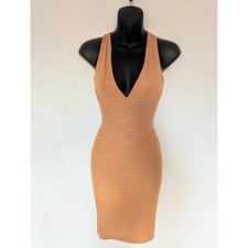 Bandage dress bodycone figure gripping hourglass dress camel colour size XS
