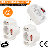 3X Steckdosenadapter 3Fach Mehrfachstecker Adapter Schuko Steckdose Mit Schalter