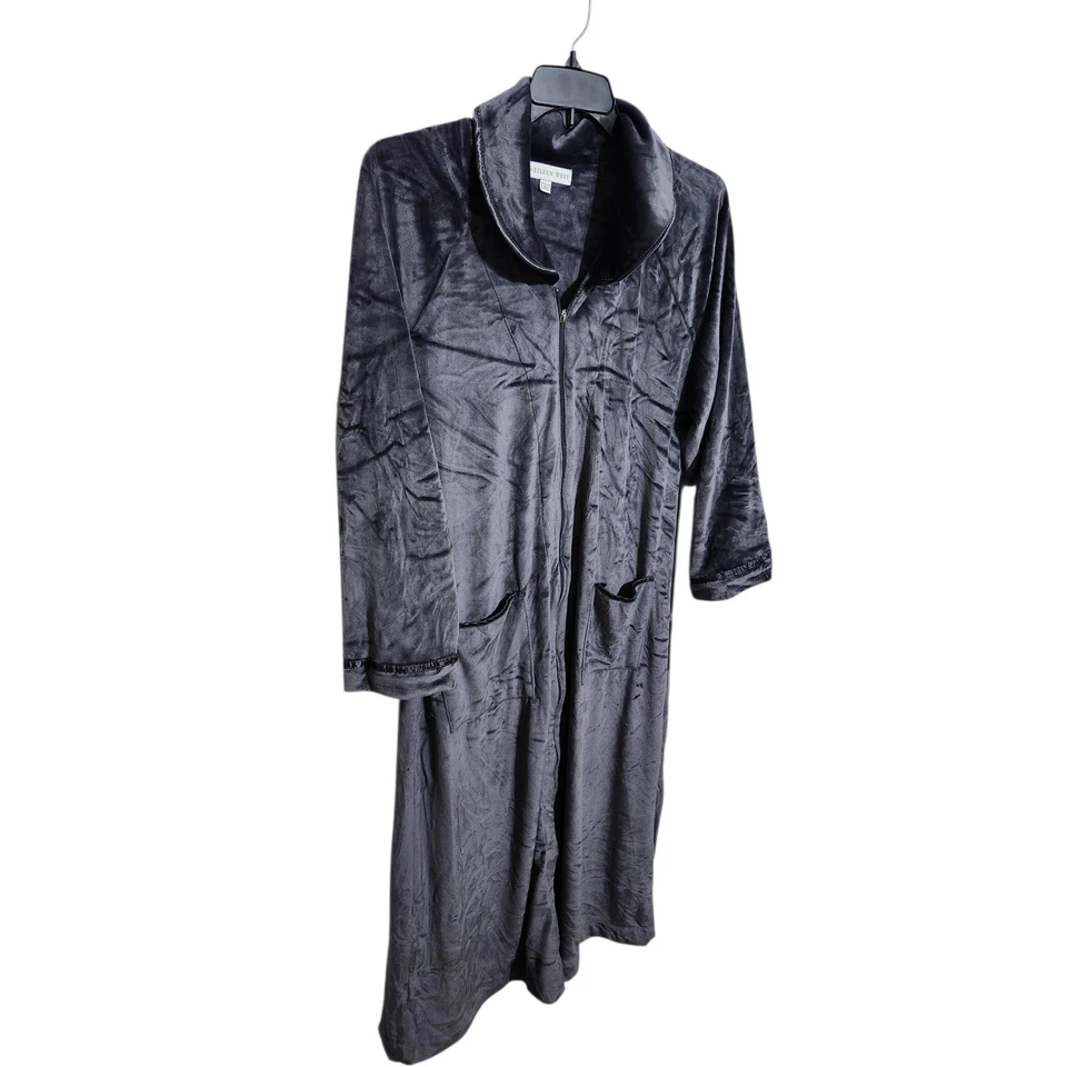 Bata EILEEN West con Cremallera Abrigo Plumero Tumbona Gris Terciopelo L/XL Bolsillos Foto 4 de 4