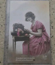 Rare Antique Postcard Color Typest In Pretty Dress Unknown Language thumbnail