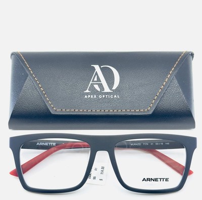 NEW ARNETTE MURAZZI 7174 01 Black Red Square Full Rim Eyeglasses 55-16-145 B:40