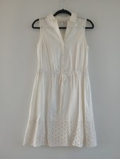 Elle Cream Sleeveless Midi Eyelet Lace Hem Shirt Dress Size XS