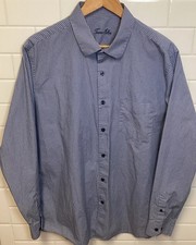 Mens Tasso Elba Blue Print Long Sleeve Dress Shirt XL Collared 17-17 1/2 Cotton