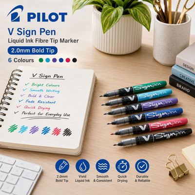 Pilot V Sign Pen 2,0 mm Flüssigtinte Faserspitze Fett Marker Zeichenstift - 6 Farben