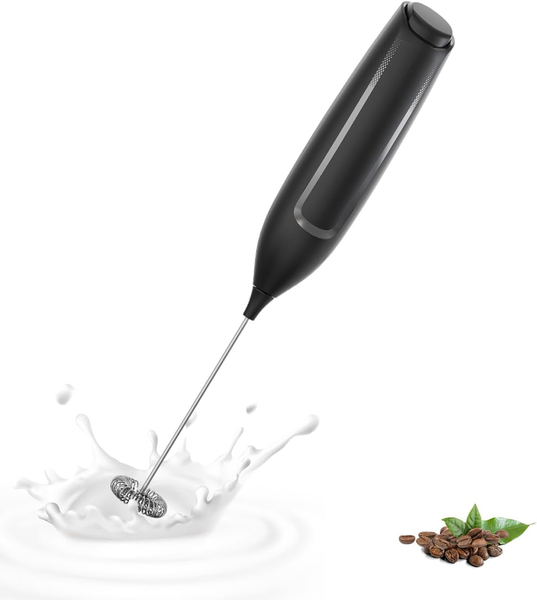 MilchaufschäUmer Elektrisch Handmixer Batteriebetrieb Latte Cappuccino Schwarz-image