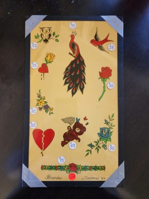 1980's Vintage Tattoo Flash 7x12 Signed & Dated Location Original Prices 1984 G2