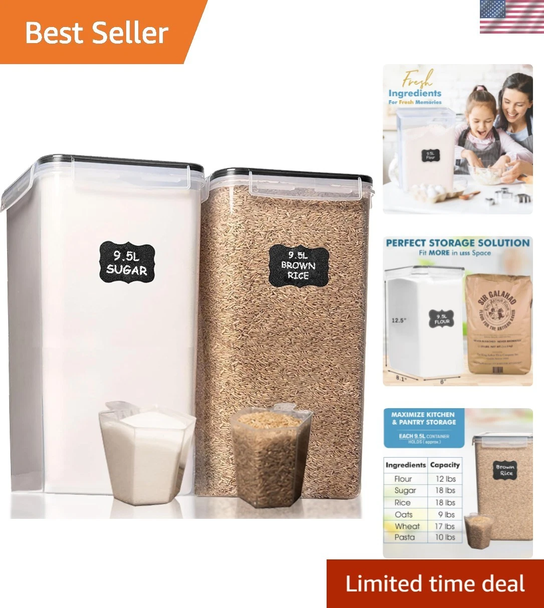 2 PC 9.5L | 321 Oz Extra Large Bulk Food Storage Containers with Airtight Lid...
