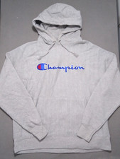 Vintage Champion Reverse Weave Grey Hoodie Large 46" Sweatshirt Embroidered Logo