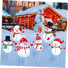 6 Pcs Christmas Outdoor Snowman Yard Signs Holiday Family Lawn Signs Decor
