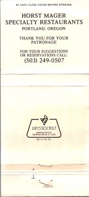 #ad Horst Mager Specialty Restaurants Portland OR Vintage Matchbook Cover TMM17 3 $27.00