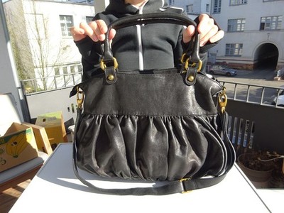 ABRO Damen Premium Tasche Schultertasche SOFT Nappa Leder Schwarz Italy f.Neuw