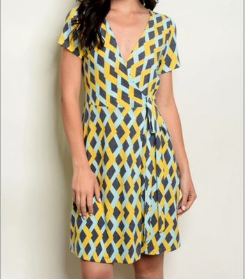 Yellow/ blue Chevron Pattern Wrap Dress | eBay