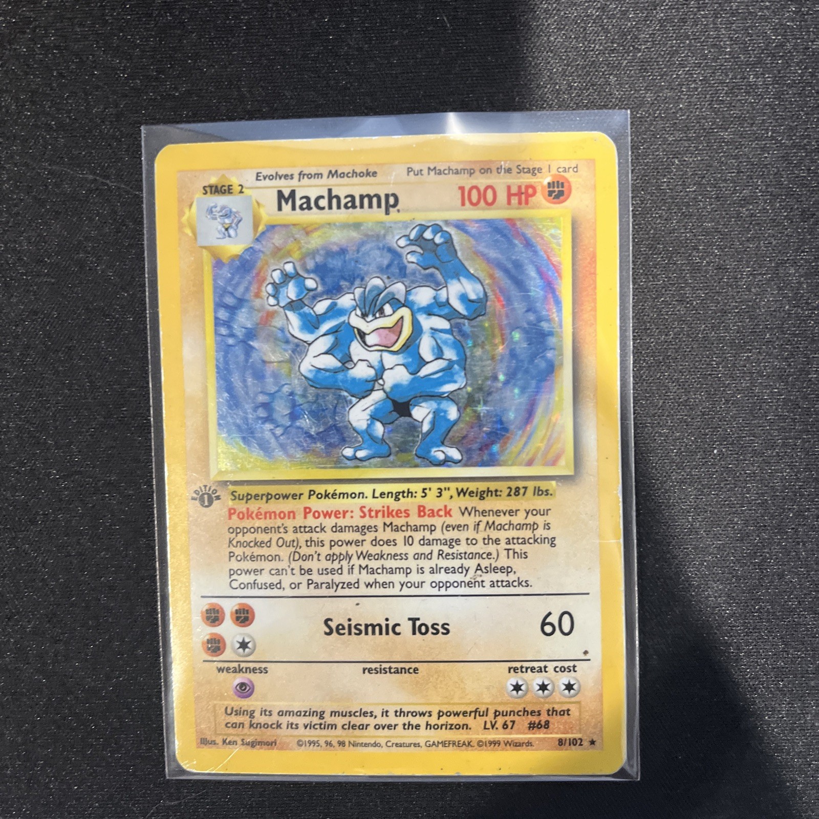 1st Edition Machamp 8/102 Base Set Holo Rare Vintage 1999 Pokemon Card MP