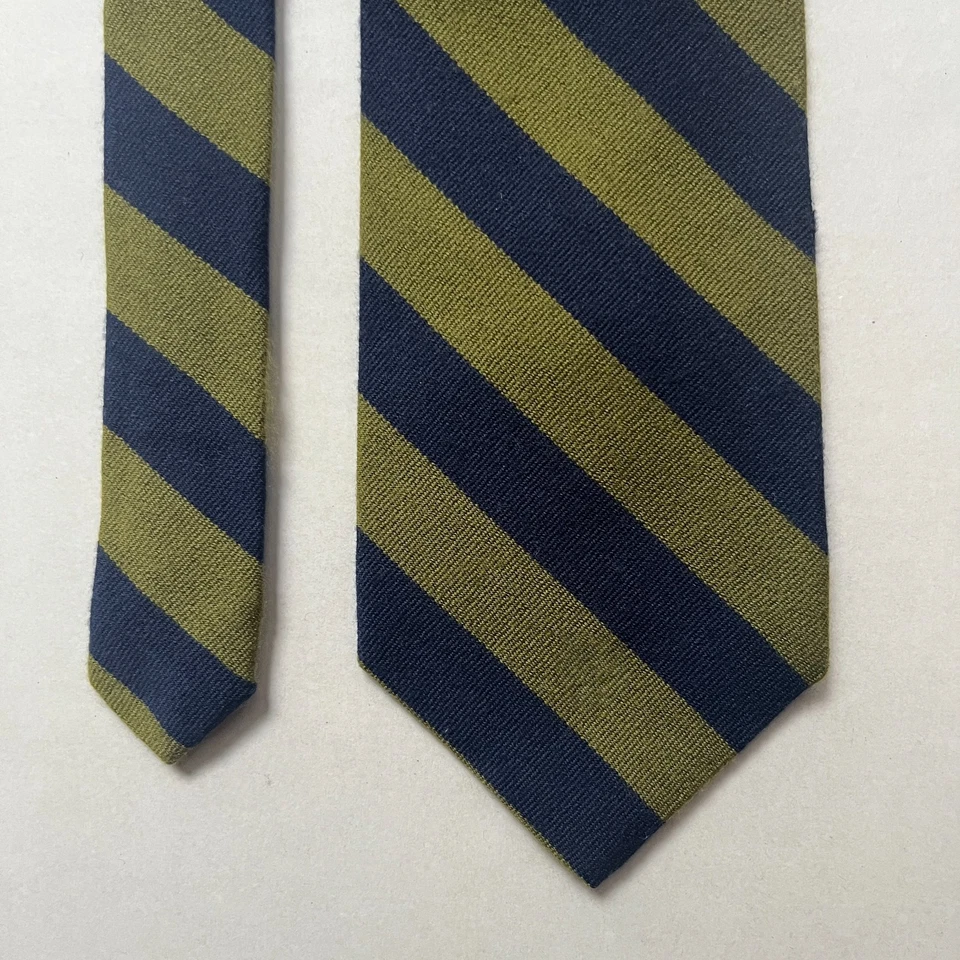 De colección J. Corbata Cuello Redondo Repp Rayas Seda Cachemira Trad Ivy Preppy Azul Marino Verde Oliva Foto 3 de 4