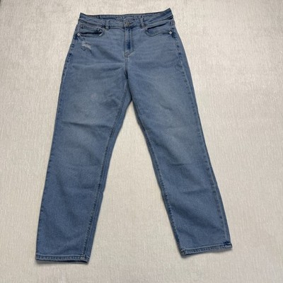 American Eagle AEO Mom High Rise Jeans Womens 10 Blue Cotton Lightly Distressed