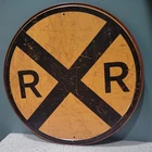 Railroad Crossing Warning Train Sign Tin Vintage Garage Distressed Playroom 12"