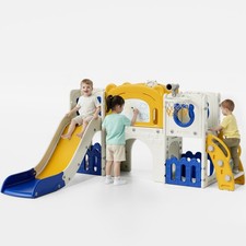10-in-1 Kids Slide PlaySet w/ Drawing Board, Basketball Hoop  Telescope