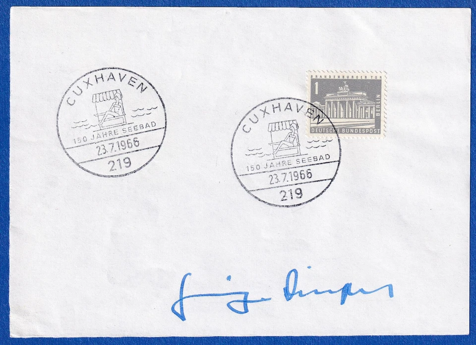 Heinz Diestel original-Autogramm auf Vorlage, mit Briefmarke 1966 - Bild 1 von 1