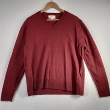 Marks & Spencer Mens V-Neck Jumper Sweater XL Regular Burgundy Lambswool Warm