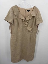 Tahari Tan Size 14P Bodycon Knee Length Short Sleeve Dress