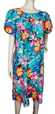 Vintage 90s Hilo Hatti Colorful Bold Floral Hawaiian Muumuu House Dress Large